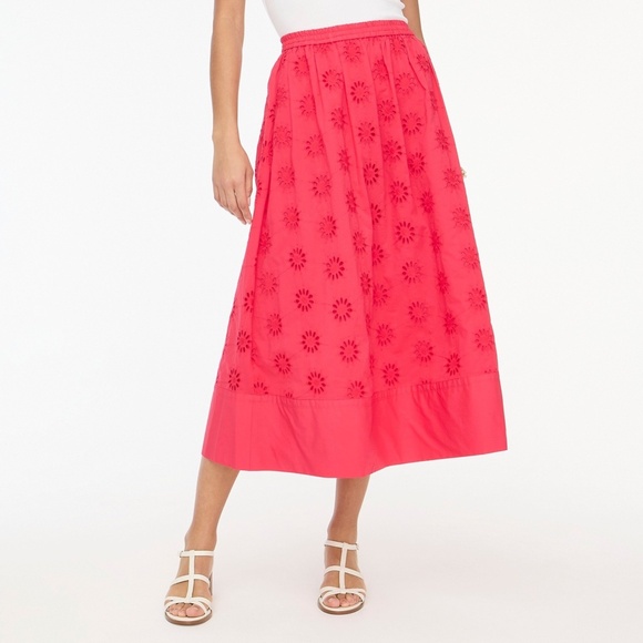 New J.CREW Size M Eyelet Midi Skirt in Bright Rose $118 BZ793 - Picture 2 of 5